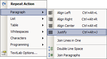 Всплывающее меню TextLab.